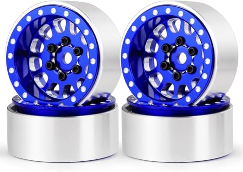 MORLORDY 4Pcs 1.0 Plus Beadlock Wheel Rims for 1/24 RC Crawlers Axial SCX24 Gladiator Deadbolt Bronco C10 JLU Upgrade Parts (Blue) - color: Blue