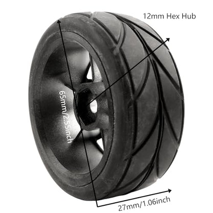 RC 1/10 Scale On Road Tires OD2.55 Rubber Wheel Rims 12mm Hex Compatible with Traxxas 4 Tec 2.0 Tamiya TT01 XV01 Kyosho WR8 Sakura WLtoys HPI Touring Racing Car(Silver) - color: Silver