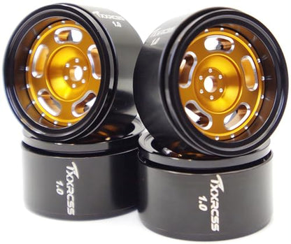 RC 1.0 Beadlock Wheels Offsets -2 Aluminum Rims for AX24 1/18 TRX4M All 1/24 Scale SCX24 Deadbolt RC Crawler Car Wheels Upgrades 4Pc (Black & Golden) - color: Black & Golden
