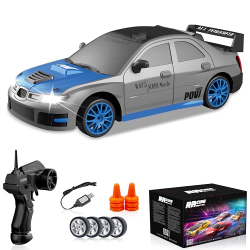 RC Drift Car, 1/24 2.4GHz 4WD Remote Control Car High Speed Drift RC Cars with LED Lights and Drifting Tires Racing Toy Cars for Kids Boys Girls Adults(Grey) - color: Grey