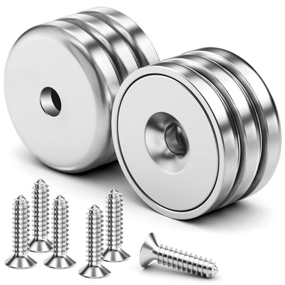 6 Pack 70LBS Neodymium Round Base Cup Magnets with Screws Strong Rare Earth Countersunk Hole Magnets for Holding Tools Lifting Hanging Waterproof Disc Heavy Duty Magnet with Holes for Wall Mounting - size: 6 Pack 70LBS
