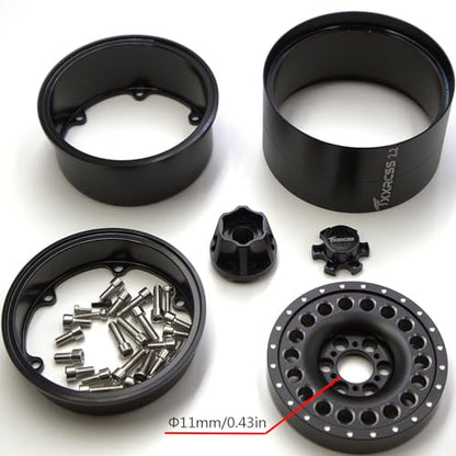 Adjustable 2 Offsets RC 2.2 Beadlock Wheels Rims Hub 1/10 Crawle Wheel Car Aluminum for Remote Control SCX10 Capra Wraith Trx4 Upgrades (4PC) (Bright Black) - color: Bright Black