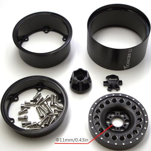 Adjustable 2 Offsets RC 2.2 Beadlock Wheels Rims Hub 1/10 Crawle Wheel Car Aluminum for Remote Control SCX10 Capra Wraith Trx4 Upgrades (4PC) (Bright Black) - color: Bright Black