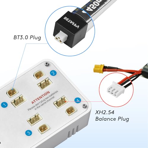 ToothStor 4-Port 2S LiPo Balance Charger w/Storage Mode | RC Storage Charger for Battery Health, Supports JST-XH Balance Plug & BT3.0 Connector