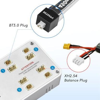 ToothStor 4-Port 2S LiPo Balance Charger w/Storage Mode | RC Storage Charger for Battery Health, Supports JST-XH Balance Plug & BT3.0 Connector