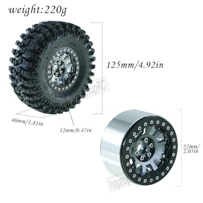 RC 2.2in Tires Tyres & Aluminium 2.2in Beadlock Wheel Rim for 1/10 SCX10 Capra AMG 6x6 TRX4 Gen8 Everest Gen 7 Pro RC Crawler (4PCS Titanium) - color: Titanium/2.2wheels-scx10