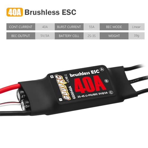 GOUPRC 40A Brushless ESC 2-3S Speed Controller with 5V/3A BEC & XT60 Plugs for Drone Helicopter Fixed Wing DIY RC Multi-axis Aircraft Airplane - style: 40A*1pc