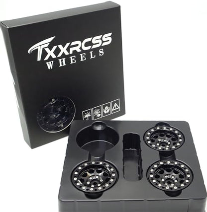 RC 1.9 Inch Beadlock Wheels Rims Hex 12mm Aluminum Wheel for TRX4 SCX10 Gen8 1/10 RC Crawler Remote Control Car Upgrades Accessories (Black) - color: Black