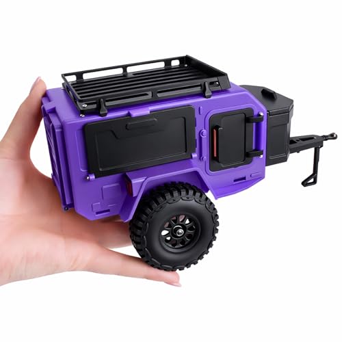 AMK 1/18 1/24 RC Crawler Trailer, Scale Off-Road Camping Trailer with Roof Rack & Storage Box, Tow Trailer for SCX24 TRX4M FCX24 AX24 Bronco Defender K10 F150 RC Accessories (Purple) - color: Purple