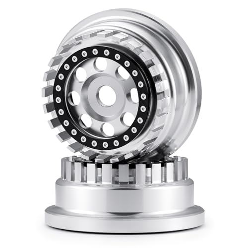 4Pcs Aluminium Beadlock Wheel Rims for 1/7 Mojave 6S EXB & 1/8 Mojave 4S BLX Desert Truck(Silver) - color: Silver
