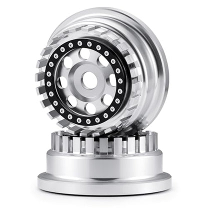 4Pcs Aluminium Beadlock Wheel Rims for 1/7 Mojave 6S EXB & 1/8 Mojave 4S BLX Desert Truck(Silver) - color: Silver