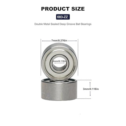 20 PCS 683ZZ Ball Bearings - 3mm Inner Diameter, 7mm Outer Diameter, 3mm Thickness - Double Shielded, Deep Groove Bearings for Various Applications (683-ZZ) - size: 683-ZZ