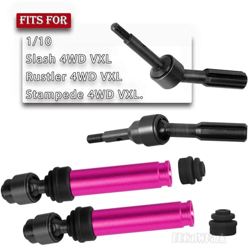 Drive Shaft Axles Upgrades Part for 1/10 Slash 4X4 VXL/Rustler 4X4 VXL/Stampede 4WD VXL,RC Steel #45 Front & Rear 4Pcs Driveshafts CVD w/ Hex Hops Up,Pink - color: Pink - (Axles)