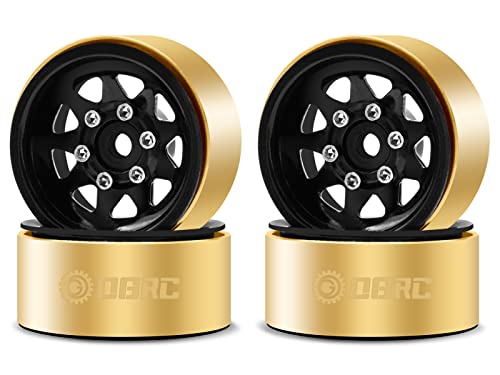 OGRC 1.0 RC Wheel Rims with Brass Rings Deep Dish Wheel Rims 1.0 Beadlock Wheels for 1/18 TRX4M 1/24 SCX24 C10 JLU Deadbolt Gladiator Bronco Crawler Car (Black) - color: Black