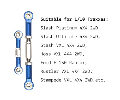 Aluminum Adjustable Turnbuckles Camber Link Upgrade Parts for Traxxas 1/10 Rustler 2WD/4X4, Slash 4X4/2WD, Stampede 4X4/2WD VXL, Hoss 4x4, 7 PCS (Blue) - color: Blue