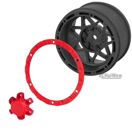 1/16 RC Wheels and Tires 4PCS, RCHuiWow 12mm Hex Plastic Rim Tires Set for 1/16 M-J-X16207-210,H-B-X16889-890,S-C-Y16101-106,Summit E-Revo Gorgon Grom,Mini Kraton 3S RC Truck Upgrades,Black&Red - color: Black&red(4pcs)