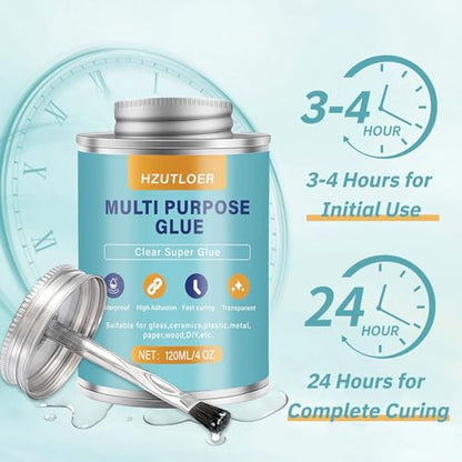 120ML Multi Purpose Contact Cement Clear Super Glue with Brush Waterproof Fast Curing Transparent All Purpose Adhesive for Glass Ceramic Plastic Rubber,Acrylic,Leather,DIY Household Repair