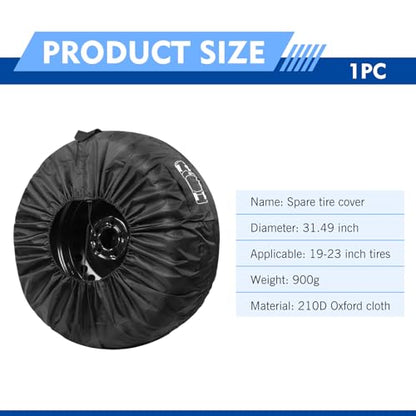 Tire Storage Bag, Spare Tire Cover, 210D Oxford Cloth Waterproof Car Spare Protector, Sun Protection Wheel Cover with Storage Bag, Universal for 13-18In (Black, Diameter 31In)