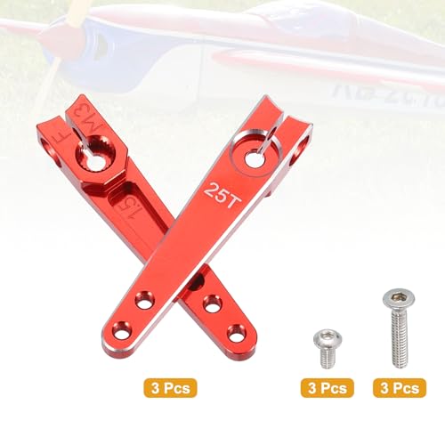 MECCANIXITY Aluminum Alloy 1.5 inch 25T Steering Servo Arm Horn Red for Car/Boat/Airplane Boat Accessories Pack of 3 - color: Red