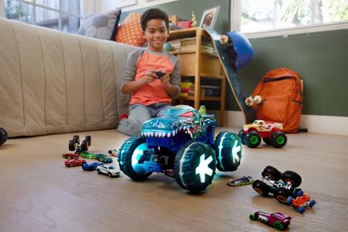 Hot Wheels Monster Trucks 1:15 Scale Mega-Wrex Alive Battery-Powered RC Vehicle with Lights & Sounds - color: Blue