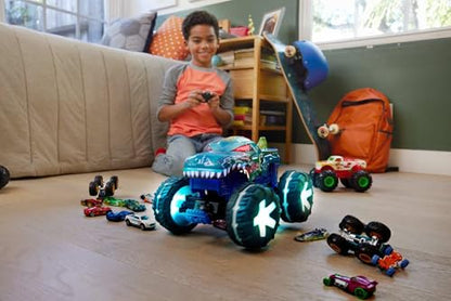 Hot Wheels Monster Trucks 1:15 Scale Mega-Wrex Alive Battery-Powered RC Vehicle with Lights & Sounds - color: Blue