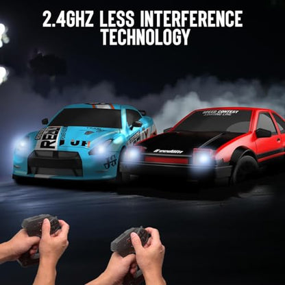RACENT 1:24 Scale RC Drift Car, 10MPH 4WD Remote Control Car with LED Light, Racing and Drifting Wheels, 2 Rechargeable Batteries, Toy for Boys, Girls, Kids (Blue) - color: Cyan, size: 1:24 Scale