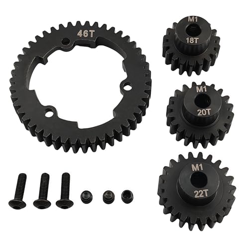 Hardened Steel Spur Gear Set with 18T 20T 22T Pinions for X-Maxx Maxx (46T) | 1/5 Scale,1/7 XO-1,1/10,E-Revo 2.0 VXL,Heavy Duty,Upgrade Parts,6447,High Strength,Wear Resistant - size: 46T
