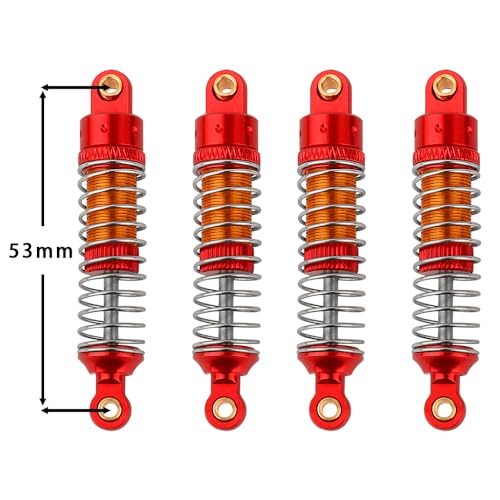 4PCS 53mm/59mm/66mm Aluminum Shocks Absorbers Oil Threaded Damper for 1/18 RC Crawler TRX4M TRX-4M Bronco Defender K10 Upgrade Parts,Silver Color Spring (53mm red) - color: 53mm red