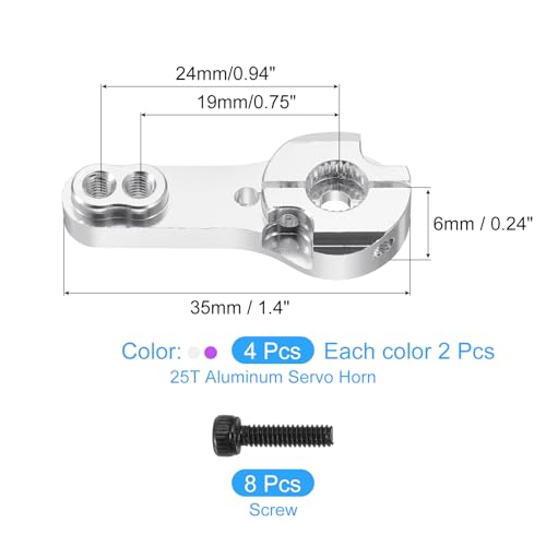 MECCANIXITY 4 Pcs Aluminum Alloy 25T Steering Servo Arm Horn for DIY RC Car/Boat/Airplane Boat Accessories, Purple/Silver - color: Purple/Silver