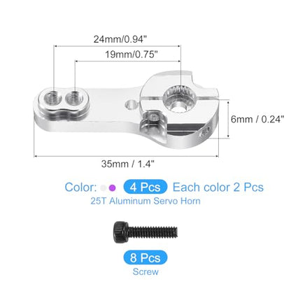 MECCANIXITY 4 Pcs Aluminum Alloy 25T Steering Servo Arm Horn for DIY RC Car/Boat/Airplane Boat Accessories, Purple/Silver - color: Purple/Silver