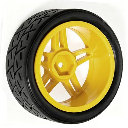 1/10 RC Rally Street Tires OD 65mm with 12mm Hex Hard Plastic Wheels for 1:10 1/12 On Road Drift Touring Car Tamiya TT01 TT02 Traxxas XV02 XV01 TA06 HPI KYOSHO PTG2 A959 4PCS (Yellow) - color: Yellow