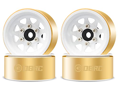 OGRC 1.0 RC Wheel Rims with Brass Rings Deep Dish Wheel Rims 1.0 Beadlock Wheels for 1/18 TRX4M 1/24 SCX24 C10 JLU Deadbolt Gladiator Bronco Crawler Car (White) - color: White