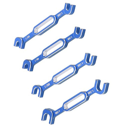 Tyenaza 4Pcs RC Aluminum Alloy Wrench, 3/3.2/3.5/3.7/4/5/5.5/6mm Turnbuckle Nut Ball Joint Remover with Multifunction RC Shock Absorber Plier Repair Tool KitRepair Tool Kit (Blue) - color: Blue