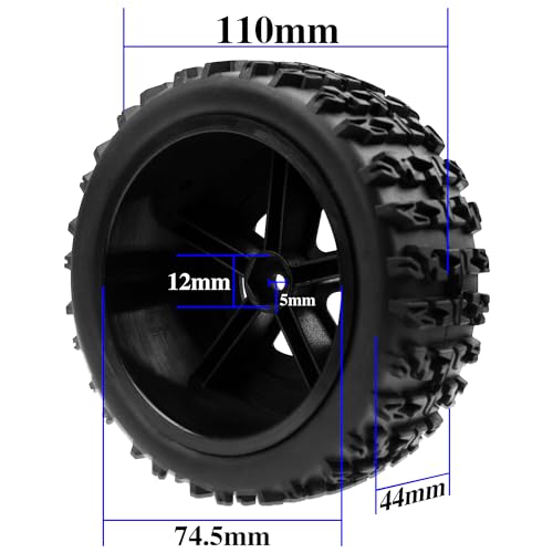 4-Pack RC Short Course Truck Wheels & Tires w/Foam Inserts OD110mm Compatible with Losi Tenacity Traxxas Slash Arrma HPI Redcat Blackout 1/10 RC Short Course,5-Spoke