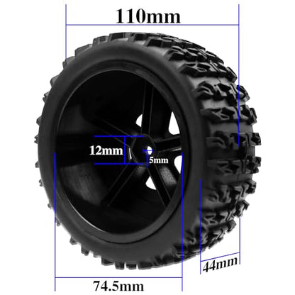 4-Pack RC Short Course Truck Wheels & Tires w/Foam Inserts OD110mm Compatible with Losi Tenacity Traxxas Slash Arrma HPI Redcat Blackout 1/10 RC Short Course,5-Spoke
