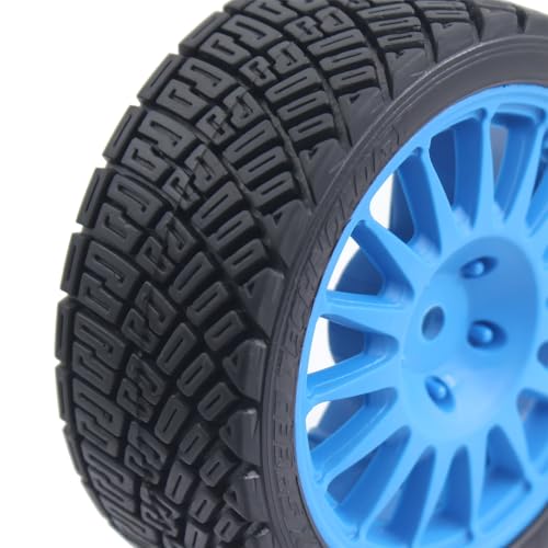68mm 4PCS 1/10 RC On-Road tires and Hard Plastic wheels set Hex 12mm For WRC Drift Car Conversion 1/10 RC On-Road Car Traxxas Tamiya FW06 TT02 HPI HSP 94122 Kyosho W76 (Blue) - color: Blue