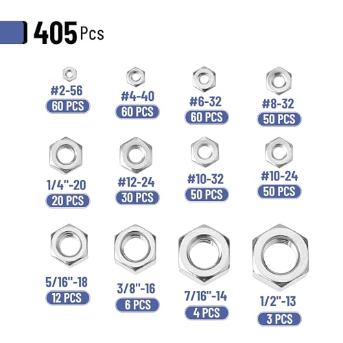 Mr. Pen- SAE Hex Nuts Assortment Kit, 405 pcs, Stainless Steel