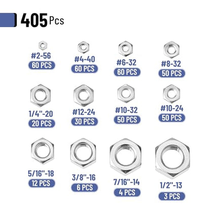 Mr. Pen- SAE Hex Nuts Assortment Kit, 405 pcs, Stainless Steel
