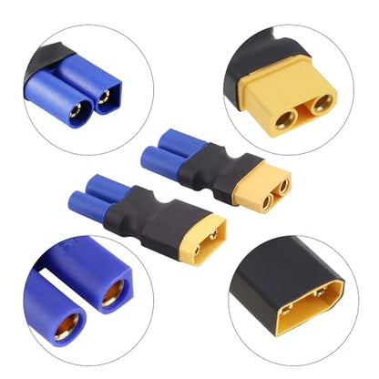 EC5 to XT90 Adapter,XT90 to EC5 Connector Without Wires RC LiPo Battery Connectors (EC5 to XT90 Male & Female Adapter)