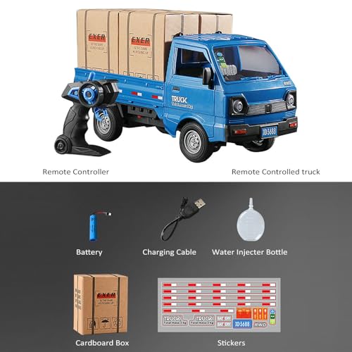 GoolRC Remote Control Car Kei Truck, 1:16 Scale RC Transport Pickup Truck with Spray and Light, 2.4GHz All Terrain RC Cars for Teens and Adults Christmas or Birthday Gift (Blue) - color: Blue