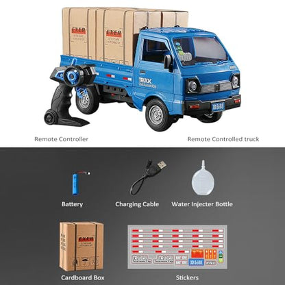 GoolRC Remote Control Car Kei Truck, 1:16 Scale RC Transport Pickup Truck with Spray and Light, 2.4GHz All Terrain RC Cars for Teens and Adults Christmas or Birthday Gift (Blue) - color: Blue