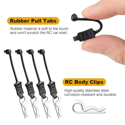 20pcs HobbyPark Universal 1/16 1/18 RC Car Body Clips and Pull Tabs Retainer Small R Pins for SCX24 TRX4M RC Vehicles Truck Buggy Shell Replacement Parts - size: 1.0mm Rod Silver Clips