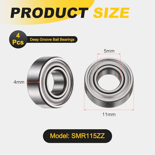 uxcell 4Pcs SMR115ZZ Deep Groove Ball Bearings, 5x11x4mm 440C Stainless Steel Double Shielded Bearings, ABEC 5 - size: 5x11x4mm