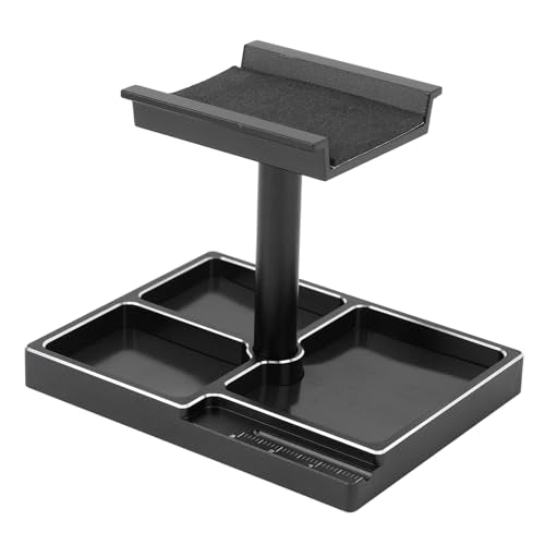 RC Car Working Stand with Magnetic Screw Trays for 1/18 1/24 RC Cars Aluminum Repair Workstation Kit (Black) - color: Black