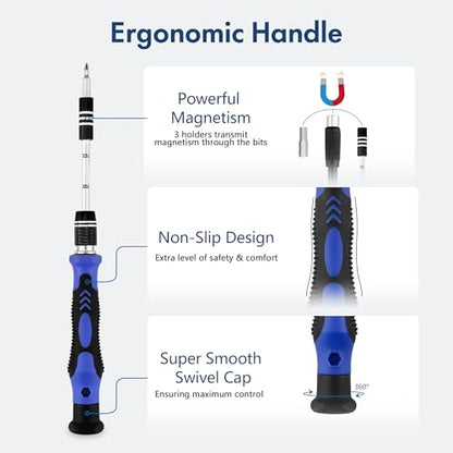 XOOL 62-in-1 Precision Screwdriver Kit, 58 Magnetic Bits, Flexible Shaft & Extension Rod, Electronics Repair Tool for Phone, Laptop, PC, Tablet, Game Console - size: 62 in 1
