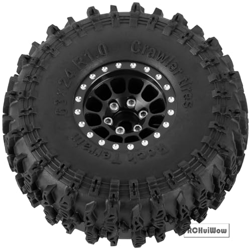 1.0" Beadlock RC Wheels and Tires for 1/18 TRX4M,1/24 SCX24 RC Crawler,1.0 Beadlock Tires w/Alloy Aluminium Wheels 1.0 rc Beadlock Rims,4PCS,Black - color: Black(4pcs)