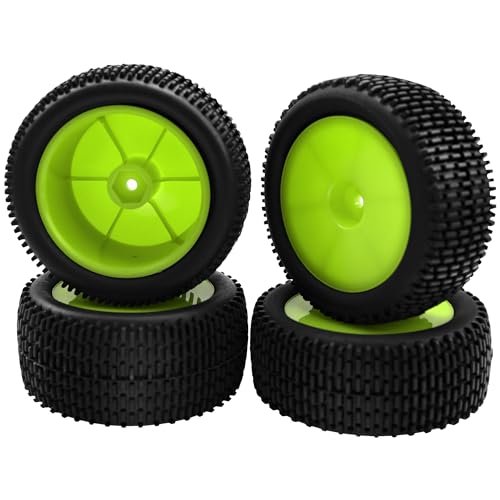 OD 88mm/3.46" Rubber Tire Front Rear Tyre & Plastic Wheel Rims 12mm Hex Hub Compatible with Redcat Tornado Shockwave HPI HSP Kyosho Losi 1/10 Scale Off Road Buggy (Green) - color: Green