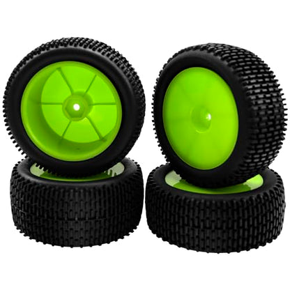 OD 88mm/3.46" Rubber Tire Front Rear Tyre & Plastic Wheel Rims 12mm Hex Hub Compatible with Redcat Tornado Shockwave HPI HSP Kyosho Losi 1/10 Scale Off Road Buggy (Green) - color: Green