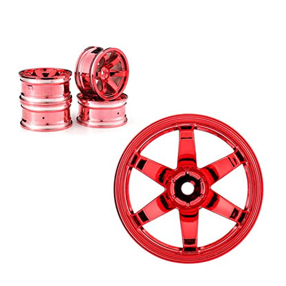 4PCS 65mm RC Rally Car Rubber Tires and 6-Spokes Wheel Rims 12mm Hex Compatible with 1/10 RC On-Road Rally Racing Car HSP Tamiya Sakura HPI WR8 HSP TT02 WLtoys (Red) - color: Red