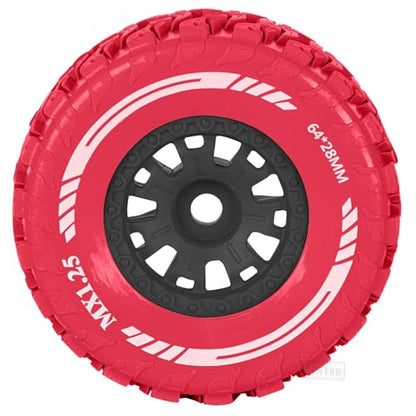 RC MX1.25 RC Truck Wheel Tires for Traxx as/Mojave GROM 223S 4x4 RTR,14301 14302 14303,Tamiya Kyosho HPI 1/14-1/18 Scale On/Off Road,RC Monster Truck Car Wheels,Black-Red - color: Black-red(rc Wheels Tires)
